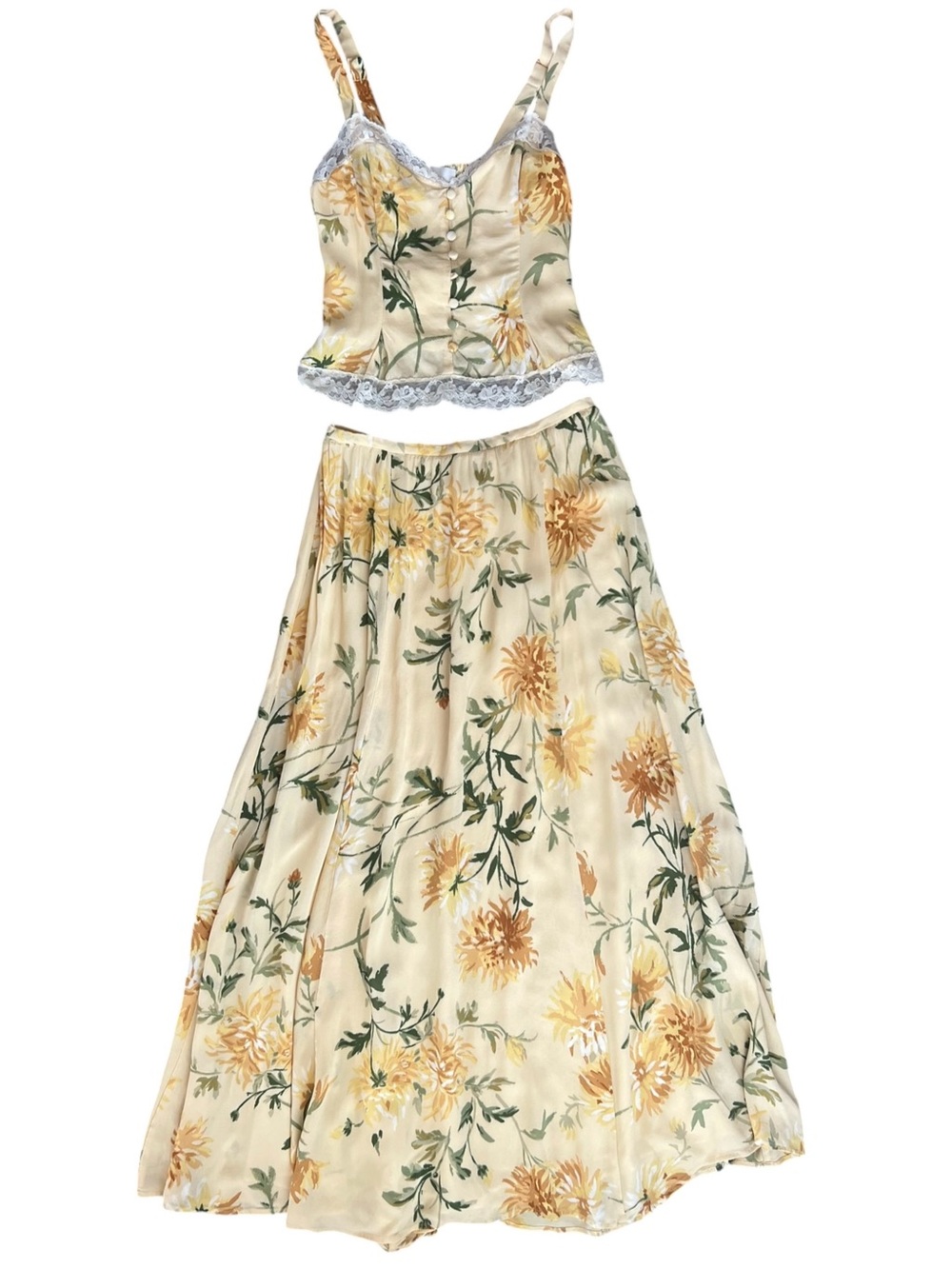 Reformation Women’s Lisette Top Gemma Maxi Skirt Honeyglow Floral Yellow Set 6 - Picture 2 of 15